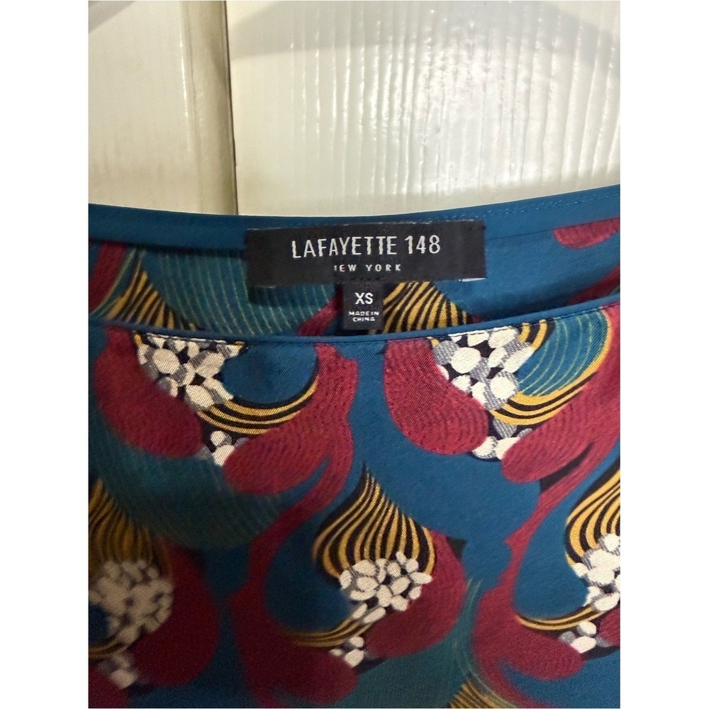 Lafayette 148 New York Silk Blouse XS Multicolor Abstract Print Long Sleeve - Picture 2 of 5